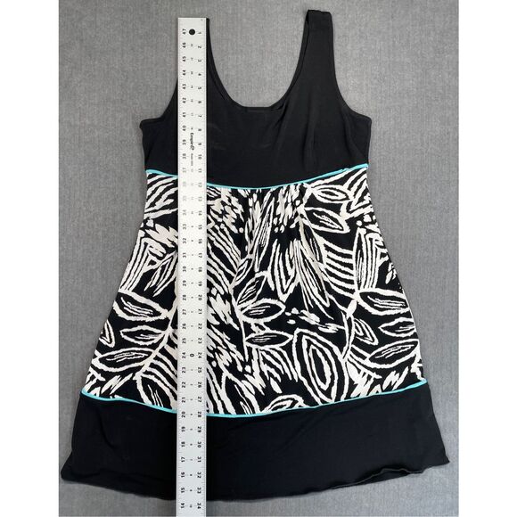 Tropical‎ Resort Tank Dress En Focus Studio Women 14 Black White Leaf Summer - Picture 7 of 8